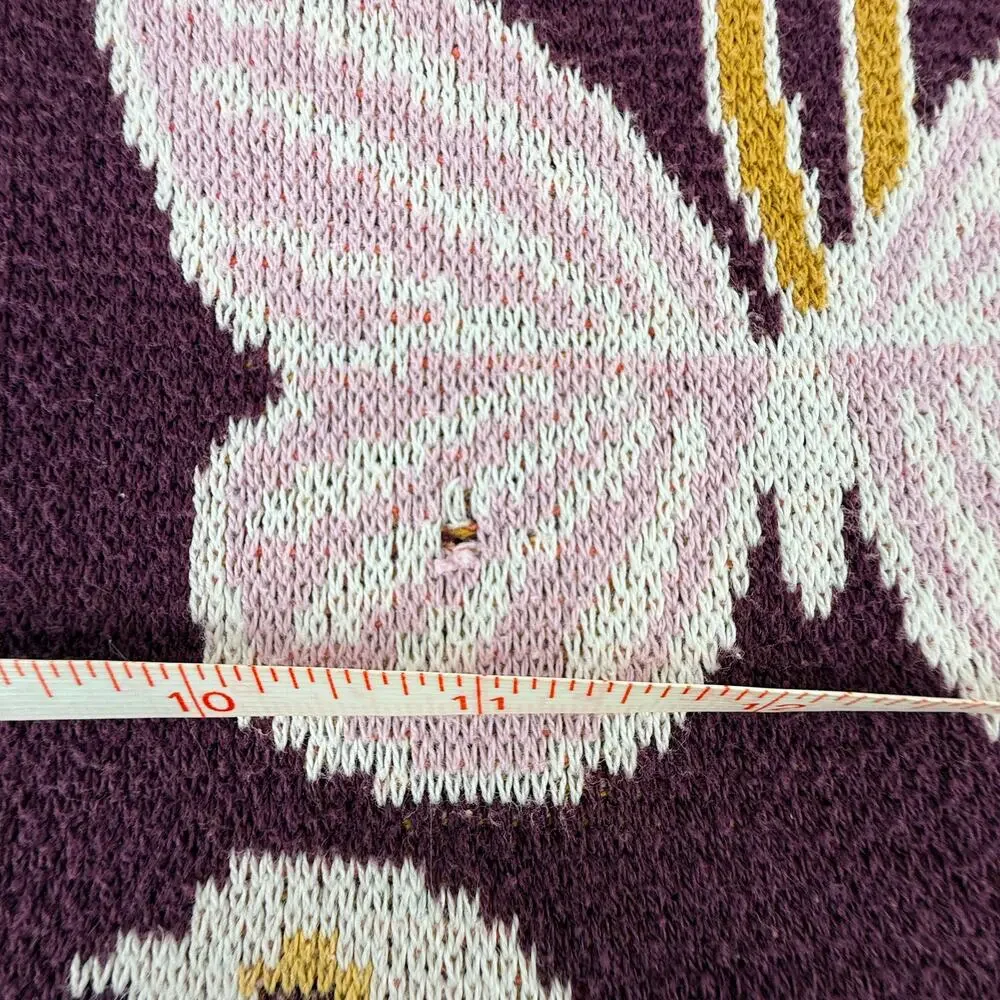 Anthropologie Love Birds Butterfly Knit Throw Blanket 60x52 Plum Orange